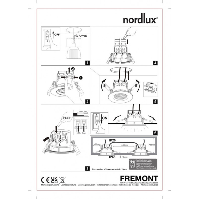 Nordlux Fremont: Downlight LED 3 sztuki, stal szczotkowana, IP65