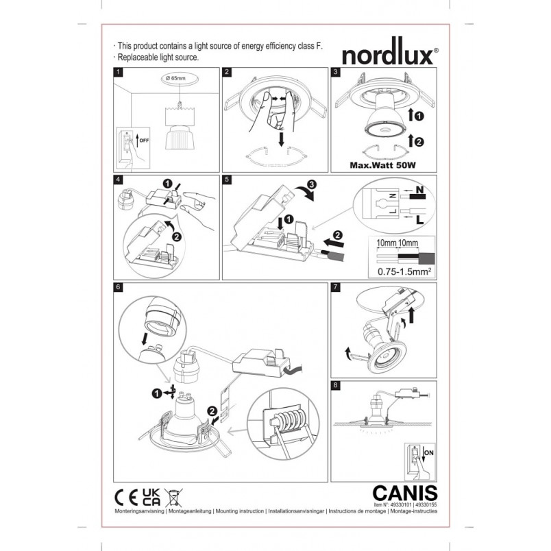 Lampa Downlight Canis LED Nordlux - 3 sztuki, ciepłe światło
