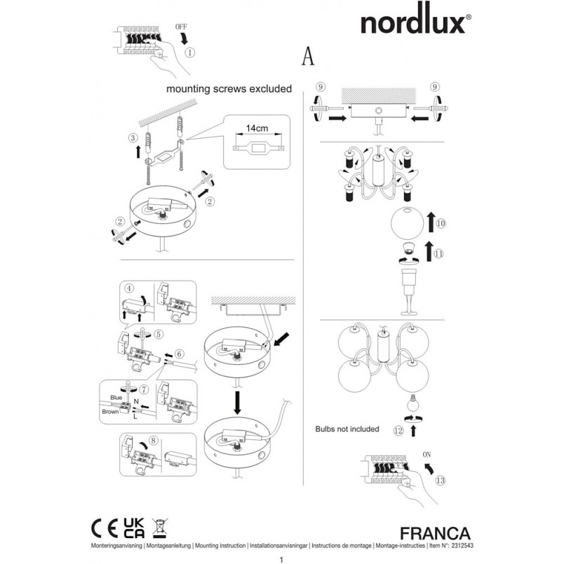 Lampa wisząca Franca IV - 4 szkła, mosiądz | Nordlux