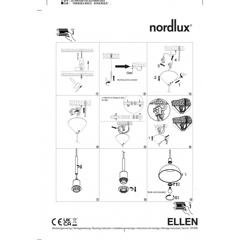 Lampa wisząca Ellen biała Nordlux | Szkło, E27