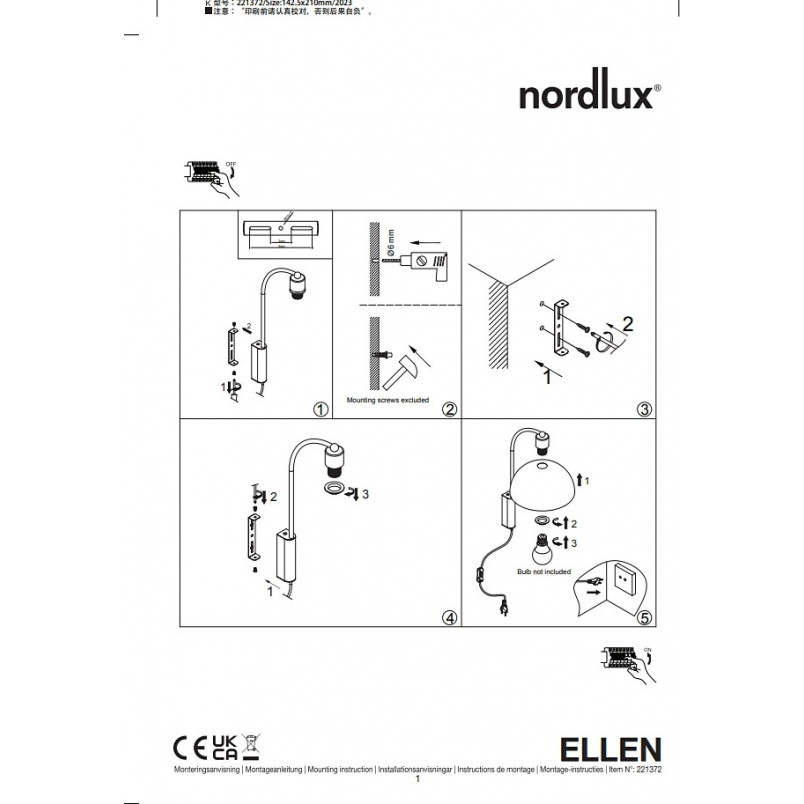 Kinkiet Ellen biały Nordlux | Skandynawski design z włącznikiem