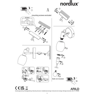 Kinkiet Retro Arild Nordlux | Szkło, Biały/Czarny/Mosiądz