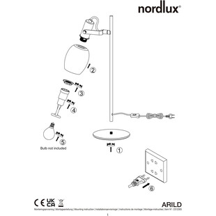 Lampa stołowa retro Arild | Nordlux - Biały/Czarny/Mosiądz