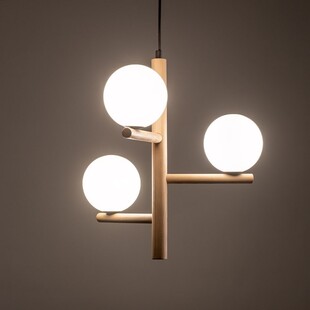 Lampa wisząca Estera Wood | 3 szklane kule, drewno | TK Lighting