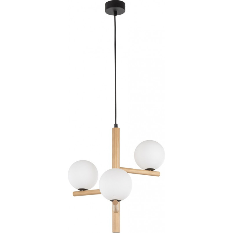 Lampa wisząca Estera Wood | 3 szklane kule, drewno | TK Lighting