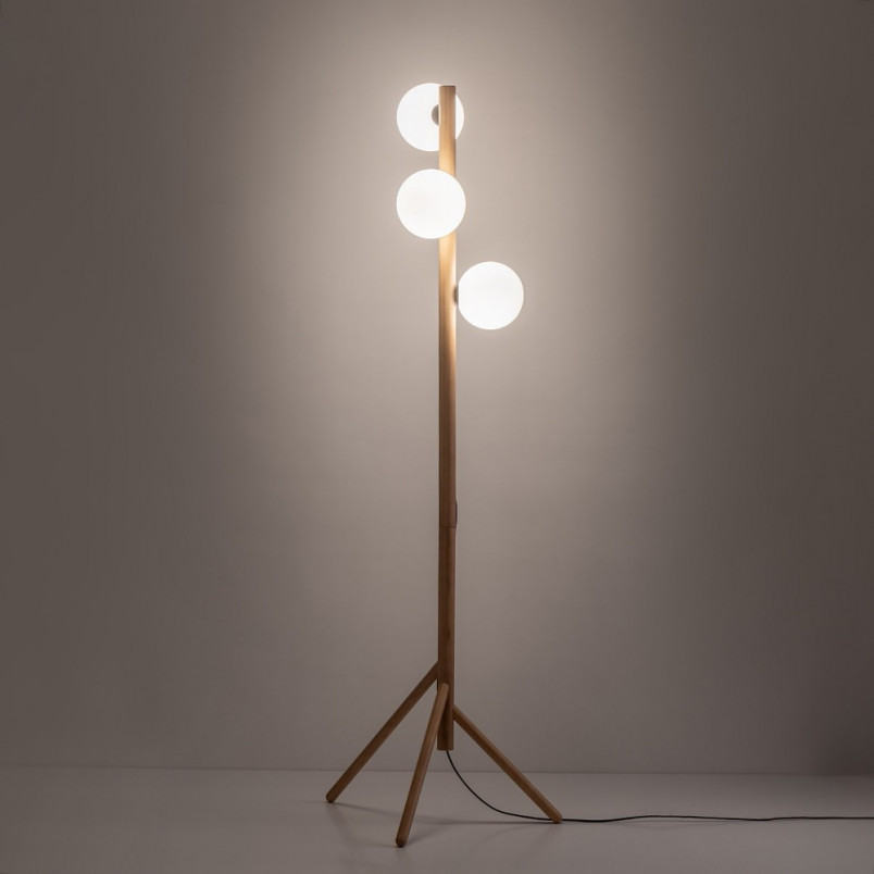 Lampa podłogowa Estera Wood | 3 szklane kule, drewno | TK Lighting