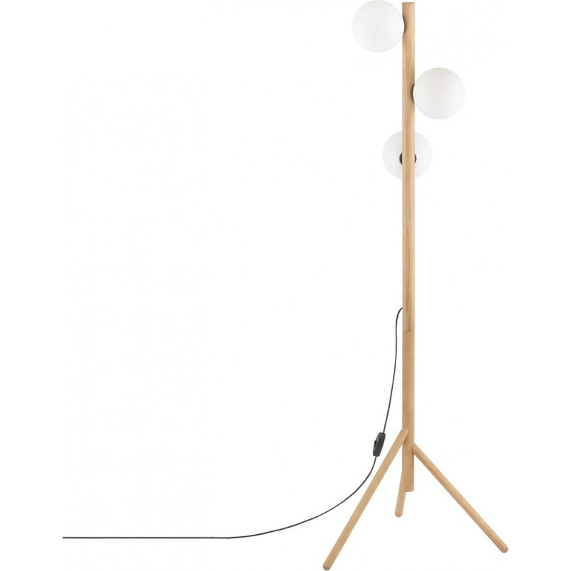 Lampa podłogowa Estera Wood | 3 szklane kule, drewno | TK Lighting
