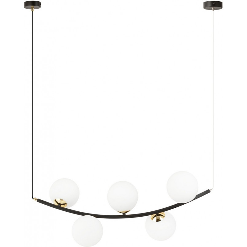Lampa wisząca RITZ | 5 szklanych kul | Biały/Złoty/Czarny | Emibig
