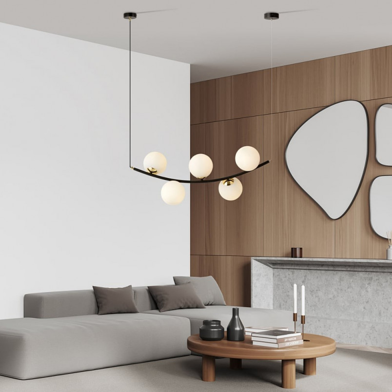 Lampa wisząca RITZ | 5 szklanych kul | Biały/Złoty/Czarny | Emibig