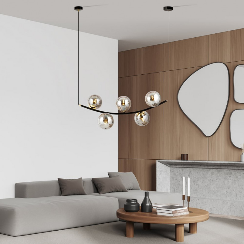 Lampa wisząca RITZ - 5 kulek, grafit/złoto/czarny | Emibig