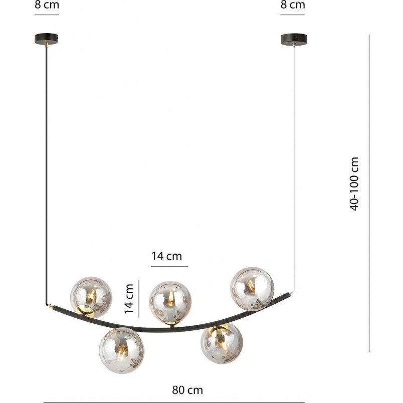 Lampa wisząca RITZ - 5 kulek, grafit/złoto/czarny | Emibig