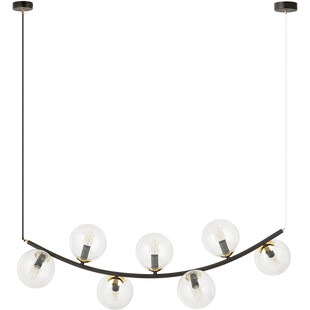Lampa wisząca podłużna 7 szklanych kul Ritz 95cm przeźroczysty / złoty / czarny Emibig