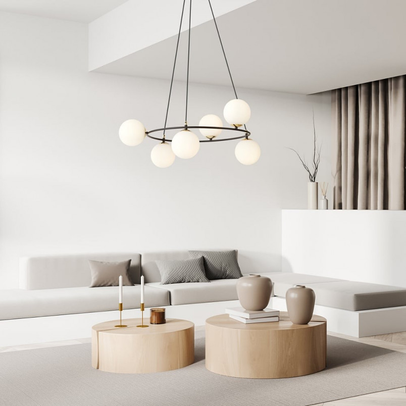 Lampa wisząca Azura VI | Szklane kule, biały/czarny | Emibig