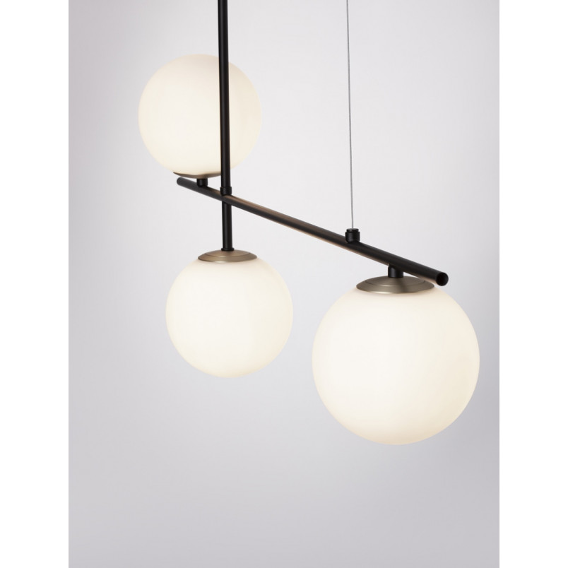 Lampa wisząca Mighty | 3 szklane kule | Biały/Czarny/Mosiądz
