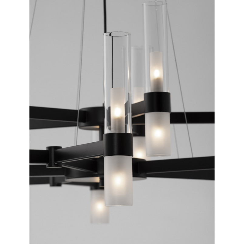 Żyrandol wiszący szklany Epoch XXX 120cm czarny mat / przeźroczysty / matowe szkło
