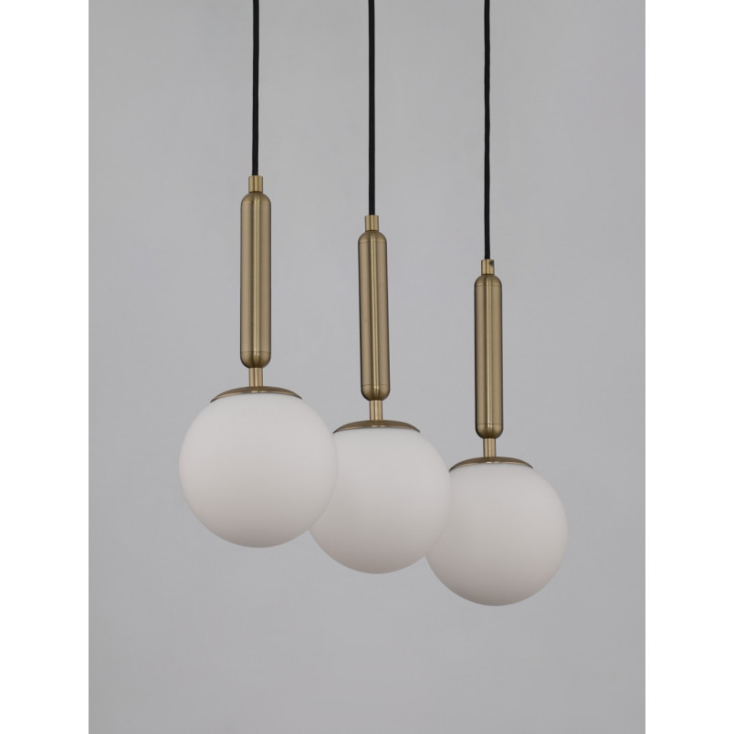 Lampa wisząca Impress - 3 szklane kule, biały/mosiądz | Decolab24