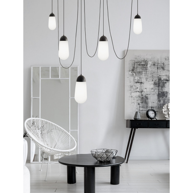 Lampa wisząca "Pająk" Ellipse | 5 punktów, szkło, biało-czarna