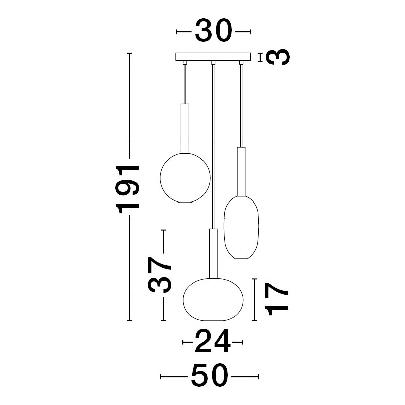 Lampa wisząca szklana Sophia | Glamour, 3 punkty, 50cm