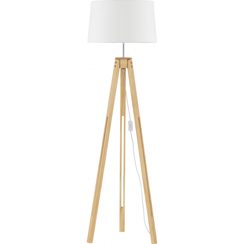 Lampa podłogowa Tree - biały abażur, drewniany trójnóg | Decolab24