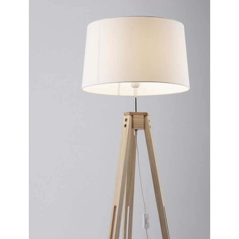 Lampa podłogowa Tree - biały abażur, drewniany trójnóg | Decolab24