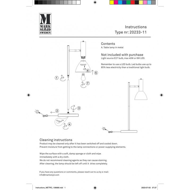 Lampa stołowa Metro biała Markslojd - Skandynawski design