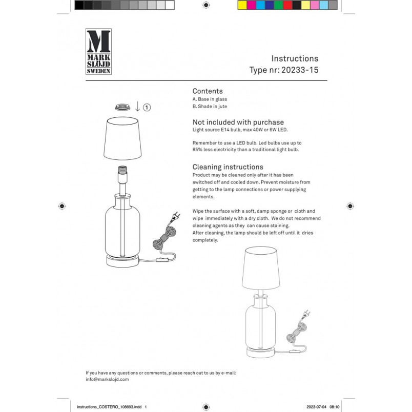 Lampa stołowa szklana Costero | Markslojd - Elegancki design