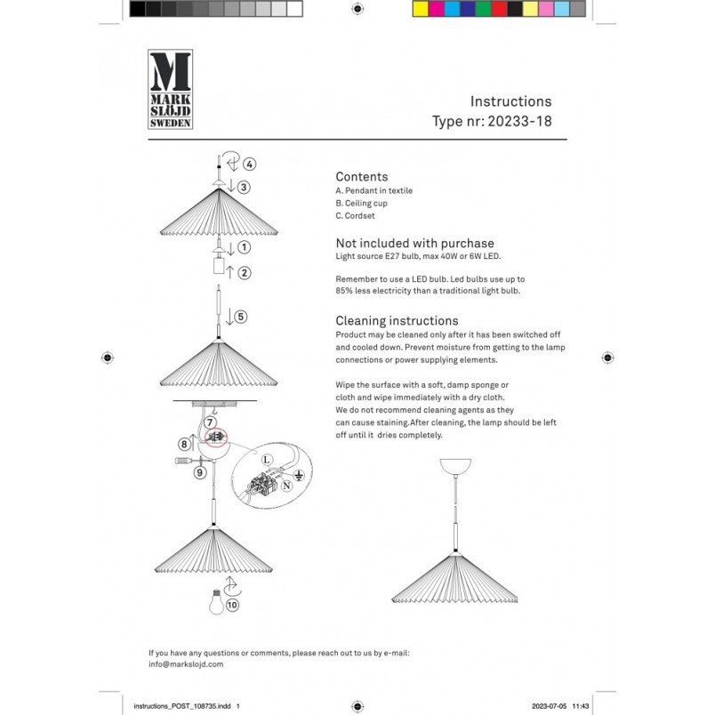 Lampa Wisząca Japandi Plisado Szara Markslojd | 50cm