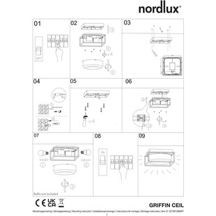 Plafon zewnętrzny Griffin Nordlux | Szkło dymione, IP44