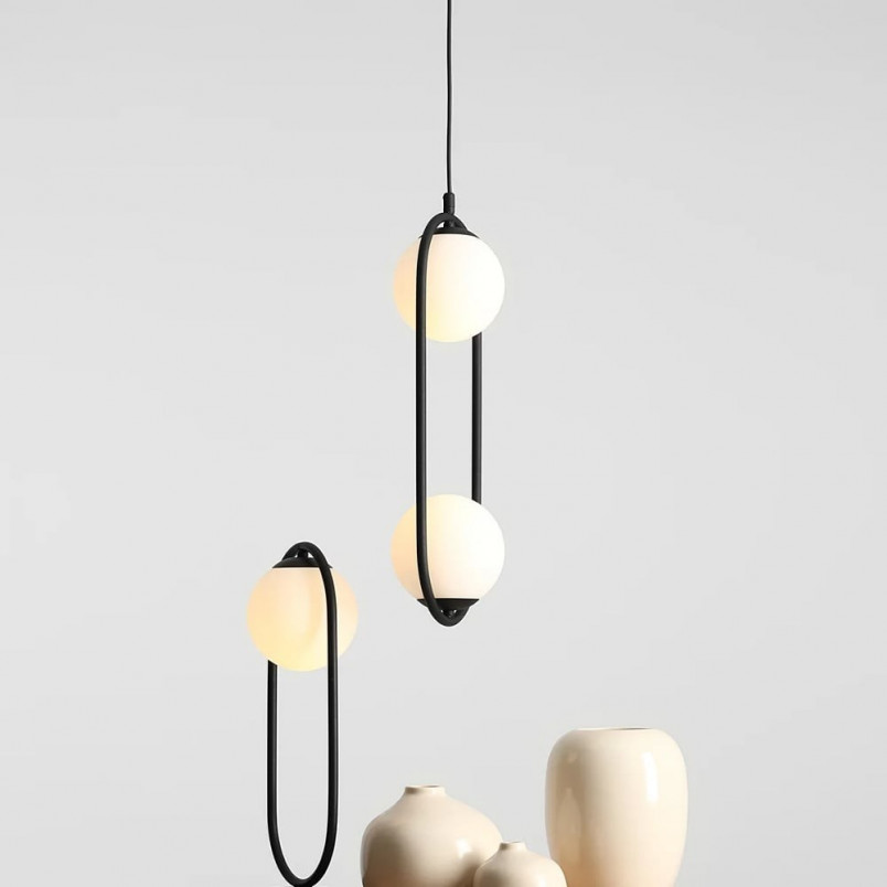 Lampa wisząca Riva Black - 2 kule szklane | Aldex