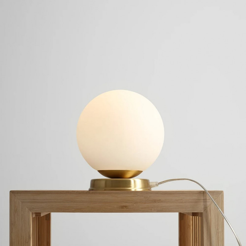 Lampa stołowa szklana Ball | Biało-mosiężna Aldex 20cm