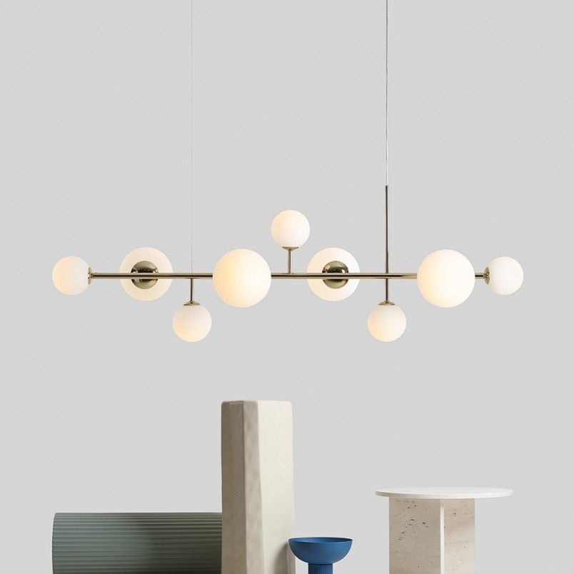 Lampa wisząca Dione IX - szklane kule, biało-złota | Aldex