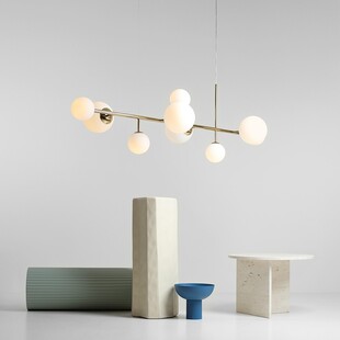 Lampa wisząca Dione IX - szklane kule, biało-złota | Aldex