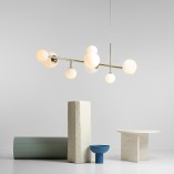 Lampa wisząca Dione IX - szklane kule, biało-złota | Aldex