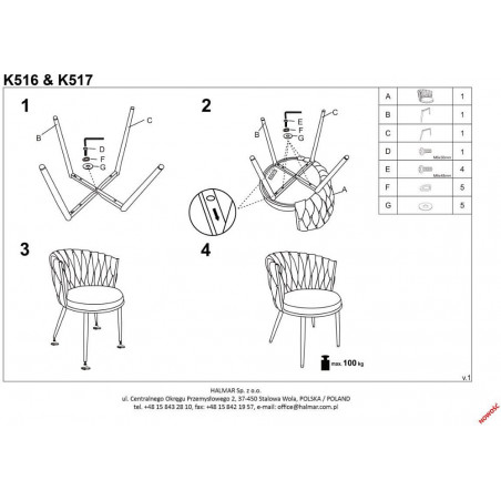 Krzesło welurowe zielone z złotymi nogami Halmar K517 - Komfort i styl