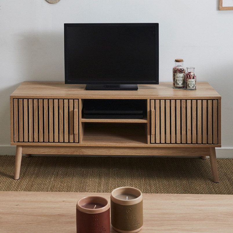 Szafka RTV Klaus | 117x40cm | Naturalne drewno | Intesi