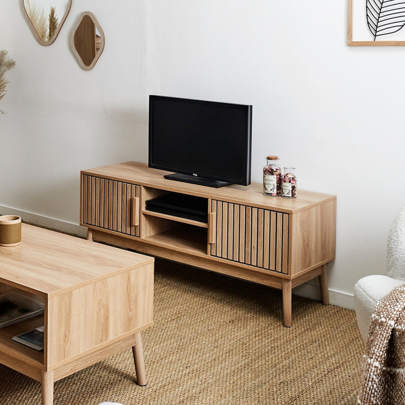 Szafka RTV Klaus | 117x40cm | Naturalne drewno | Intesi
