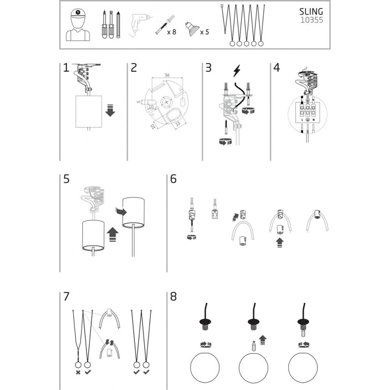 Lampa Wisząca Sling | 5 Kul Szkło | Biały/Czarny | Nowodvorski