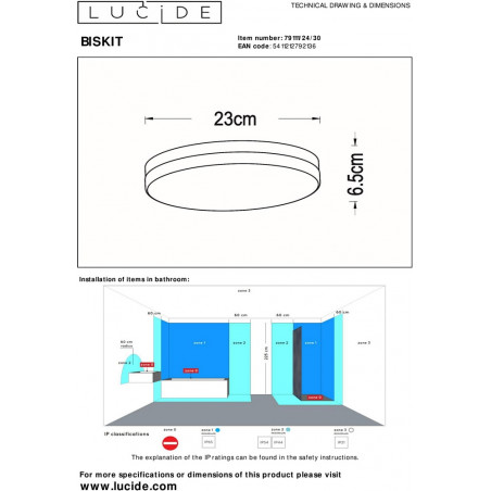 Plafon LED do łazni z czujnikiem | Lucide Biskit 23cm