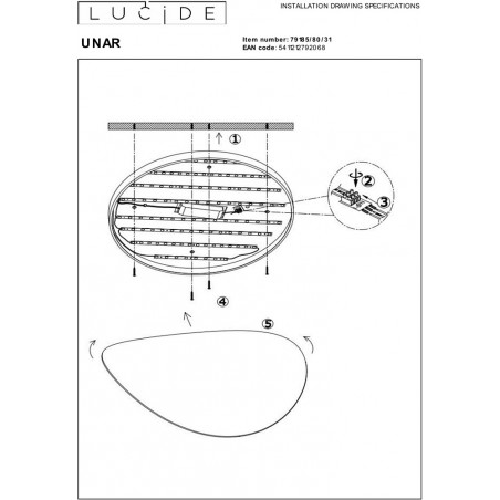 Plafon LED Unar 80cm - Ściemnialny, Biały | Lucide