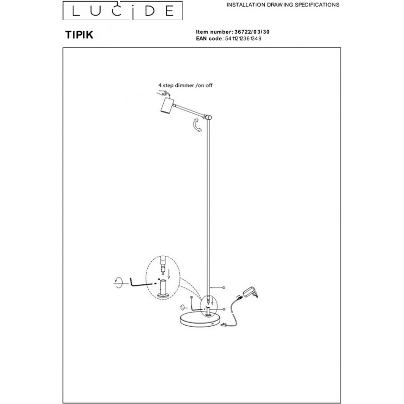 Lampa podłogowa LED Tipik | Ściemniacz | Lucide
