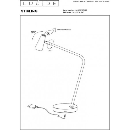 Lampa biurkowa LED Stirling Lucide | Ściemniacz, Czarna