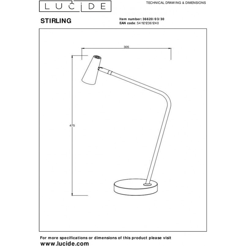 Lampa biurkowa LED Stirling Lucide | Ściemniacz, Czarna
