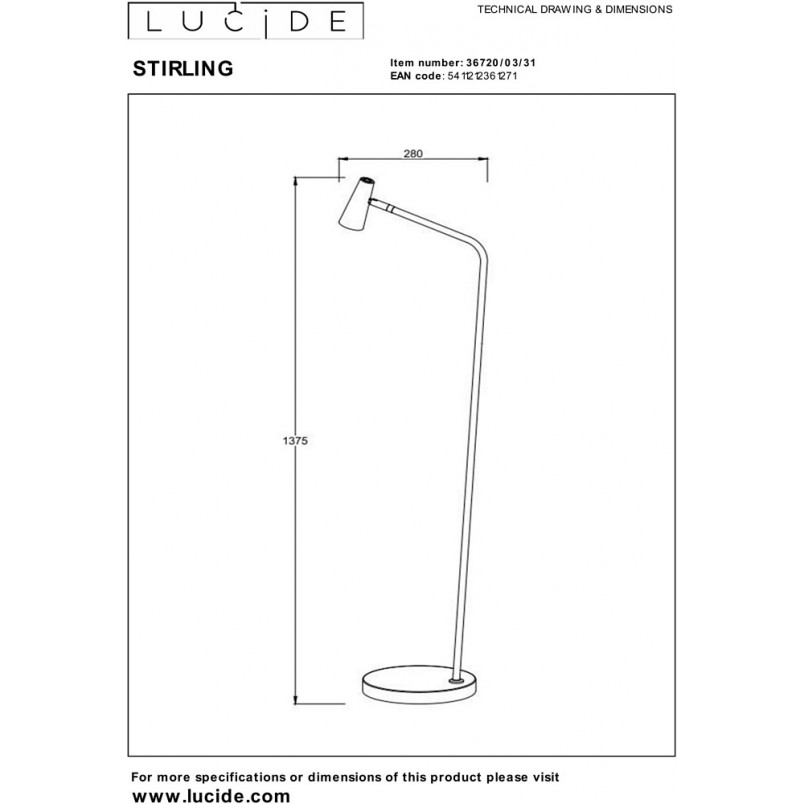 Lampa podłogowa LED Stirling | Ściemniacz, Biała | Lucide
