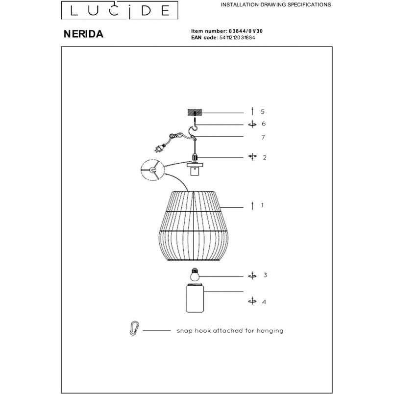 Lampa Ogrodowa Boho Nerida | Czarna, Wisząca | Lucide