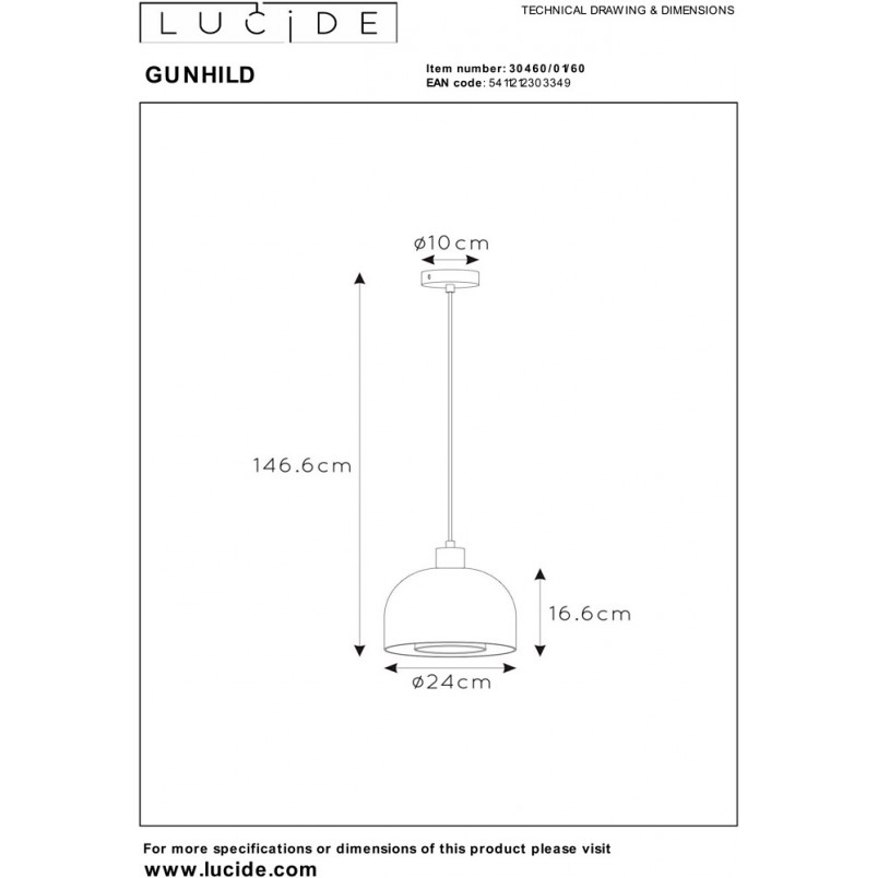 Lampa wisząca Gunhild Lucide | Szkło, E27, Regulowana | Kup online