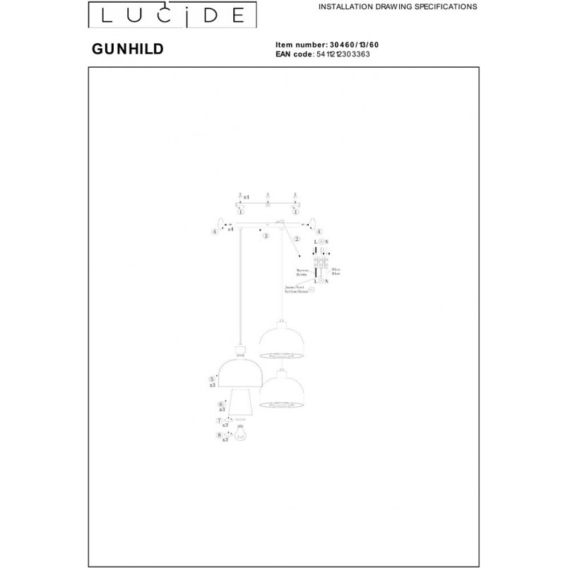 Lampa wisząca Gunhild - 3 szkła, złoto | Lucide