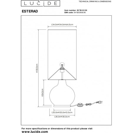 Lampa stołowa Esterad High czarna | Lucide - Elegancki design