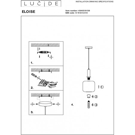 Lampa Wisząca Eloise Loft | Szklana, Czarna - Lucide