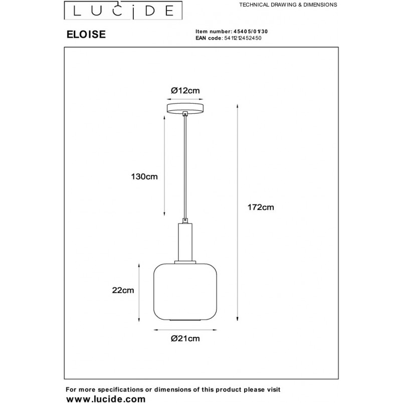 Lampa Wisząca Eloise Loft | Szklana, Czarna - Lucide