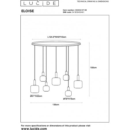 Lampa wisząca Eloise VII | Loftowa lampa szklana czarna Lucide